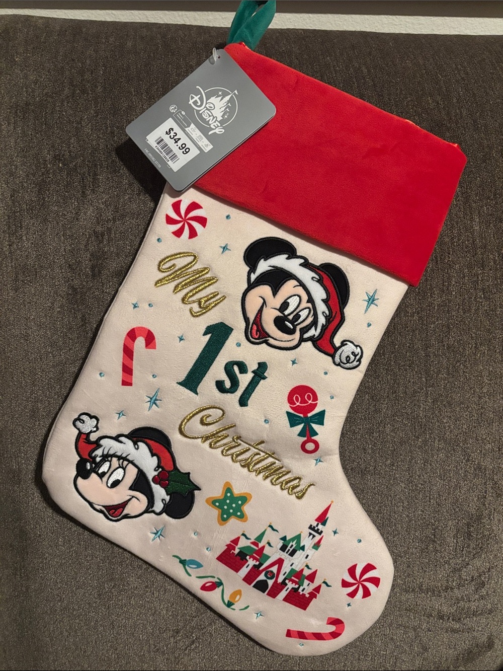 Official Disney Store My 1st Christmas Mickey & Minnie Embroidered Stocking